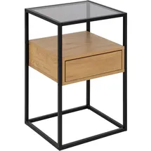 VCM ebuy24 Nachttisch Randolf 1 Ablage, 1 Schublade, Glas Rauchfarbenen, Wild eiche Dekor. 40 x 35 cm, Reach, Schlafzimmer, Nachttische