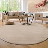 Paco Home Waschbarer Teppich Rund Wohnzimmer Kurzflor rutschfest Modern Flauschig Einfarbiges Muster, Grösse:120 cm Rund, Farbe:Beige