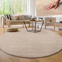 Paco Home Waschbarer Teppich Rund Wohnzimmer Kurzflor rutschfest Modern Flauschig Einfarbiges Muster, Grösse:120 cm Rund, Farbe:Beige