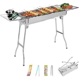 BBQ Grill Edelstahl Holzkohle 121x30cm klappbar tragbar Camping Picknick