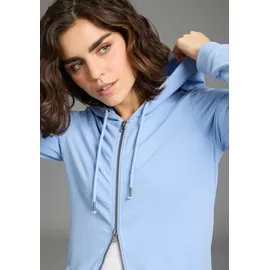 FLASHLIGHTS Sweatjacke FLASHLIGHTS, Damen, Gr. 32/34, azurblau, Interlock, Obermaterial: 95% Baumwolle, 5% Elasthan. Kapuzenfutter: 100% Baumwolle, unifarben, Basic, lässig geschnitten Po-bedeckend, Sweatjacken Sweatjacke, in langer Form mit Zipper