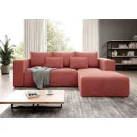 Easy4You Ecksofa Rosa Stripes L-Form in Kord – 255 cm - Schlafsofa mit Bettzeugbehälter und Schlaffunktion - Eckcouch mit Stauraum - Rechts – ... - Rosa