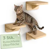 Knupis Kratzbaum Katzen Spiel Kletterwand 3er Set – FSC® Kiefernholz - Katzentreppe, Rutschfestes Vlies - Einfache Montage - Hohe Belastbarkeit bis 30kg beige