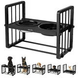 peluvio Levee Erhöhter Hundenapf Futternapf Hund Höhenverstellbar 5 Stufen mit 10° Neigung für Natürliche Fresshaltung, Metall Napfständer Slow Feeder Napf 1100 ml, Wassernapf 1450 ml mit Anti-Splash
