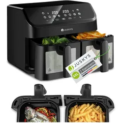 Juskys Heißluftfritteuse 9 L Doppelkammer - 2 Körbe, 9 Programme, Smart Finish, beschichtet