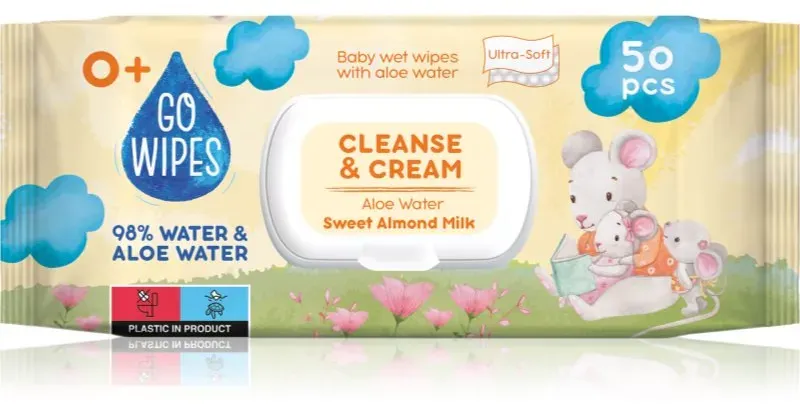 GoWipes Cleanse & Cream Sweet Almond Milk sanfte Feuchttücher für Kleinkinder für empfindliche Oberhaut Aloe Vera 0+ 50 St.
