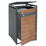 Mendler XL 1er/2er-Mülltonnenverkleidung HWC-J82, Mülltonnenbox, Metall 38kg, anthrazit Kirsche-Holzoptik dunkelbraun