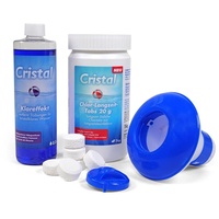 Cristal Set: 1 kg Chlortabletten 20 g langsam löslich inkl. Dosierschwimmer und Klareffekt - Mini Chlortabs mit hohem Aktivchlorgehalt, Langzeittabletten