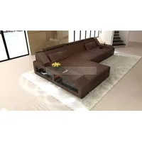 Sofa Dreams Ecksofa Ledercouch Sofa Leder Arezzo L Form Ledersofa, Couch, mit LED, wahlweise mit Bettfunktion als Schlafsofa, Designersofa braun