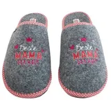 ADELHEID Beste Mama Filzpantoffel grau - praktische Doppelgrößen - ideal zum Verschenken - made in Portugal - 38/39