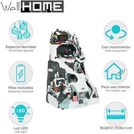 Wellhome Weihnachtsdorf zur Dekoration mit LED-Lichtern und Bewegung 19,6x17,7x30,1cm