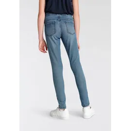 Kidsworld Jeansjeggings "Stetch-Jeans mit schmalem Bein", Mädchen, Gr. 110, N-Gr, blau (blau denim), Denim/Jeans, Obermaterial: 74% Baumwolle, 24% Polyester, 2% Elasthan, eng lang, Jeans, schmale Beinform, mit Gummizug, lang, mit aufgesetzten Taschen