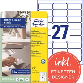 Avery Zweckform Universaletiketten L4737REV-10 Weiß 63,5 x 29,6 mm 10 Blatt