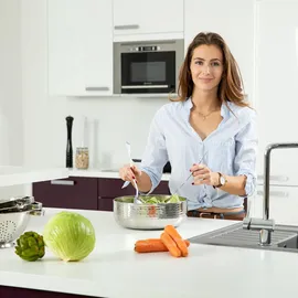 Relaxdays Salatschüssel mit Besteck Silber 4,5 l