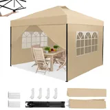 Homedemo Pop Up Pavillon 3x3, Faltpavillon Wasserdicht Stabil Winterfest, UV-Schutz 50+ Faltbarer Pop up Pavillons, Höhenverstellbar partyzelt, Gartenpavillon für Party, Khaki