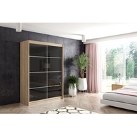 ALTDECOR Schiebetürenschrank VIVI 2 (Kleiderschrank Aluminium-Leisten, Lacobel, Schiebetürenschrank) schwarz 150 cm x 216 cm x 61 cm