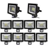 Greenmigo 10pcs 50W LED Strahler Fluter Licht Warmweiss mit Bewegungsmelder,Außenstrahler Wandstrahler Schwarz Aluminium IP65 Wasserdicht AC 85 - ...