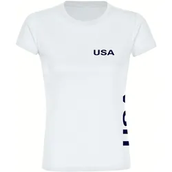 multifanshop Damen T-Shirt - USA - Brust & Seite - Druck navi - Frauen