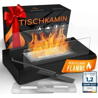 Der wärmende Tischkamin von flammtal mit 3h Brenndauer [Das Original]- Tischfeuer für Indoor & Outdoor - Verstellbare Flamme - Bio Ethanol Kamin mit Sicherheitsglas - Bioethanol Tischkamin Balkon Deko