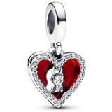 Pandora Moments Rotes Herz & Schlüsselloch Doppelter Charm-Anhänger aus Sterling Silber mit Zirkonia, Kompatibel Moments Armbänder, 793119C01