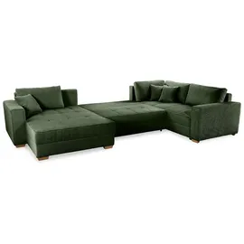 luma-home schönes für dein zuhause Wohnlandschaft U-Form Sofa Schlaffunktion Couch Bettkasten Cord in Grün / 15199 - Grün