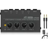 HSCLPM HA400 Kopfhörerverstärker mit Audiokabel, 4-K-Metall-Stereo-Audio-Verstärker, Mini-Kopfhörer-Splitter mit 6,35 mm TRS und DC 12 V Netzadapter, für Sound-Mixer, PC, Gitarre, Studio, Bühne