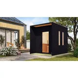 Karibu Saunahaus Außensauna Gartensauna Laguna schwarz lackiert Ofen 9 kWexterne Strg easy 73mm gedämmte Elemente  220x288x244 cm