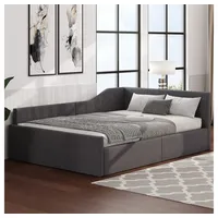 REDOM Daybett Schlafsofa,Tagesbett,Funktionsbett (mit Stauraum – Modernes Design aus Leinen mit Rückenlehne & Armlehnen) grau