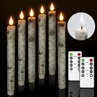 PChero Birken LED Stabkerzen mit Fernbedienung, 6 Stück Echtwachs Flackernde Flammenlose Batteriebetrieben Rustikal Kerzen für Halloween Xmas Party Dekoration – Warmweiß