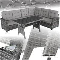 tectake® Gartenbank, Set mit Bank und Esstisch, Rattan Eckbank Outdoor Lounge, Sitzecke wetterfest als Gartenlounge, Balkon Möbel, Wintergarten, Terrasse - grau