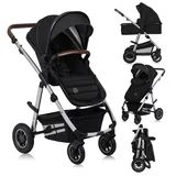 Lionelo Amber Kinderwagen 2 in 1 Kombikinderwagen, Kinderwagen Set mit sportlichen Sitz und fester Babywanne, Tasche, Moskitonetz, Abdeckung Regenblatt (Schwarz