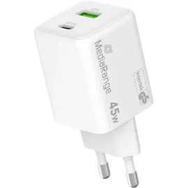 MediaRange 45W USB-A, USB-C GaN Schnellladegerät, weiß