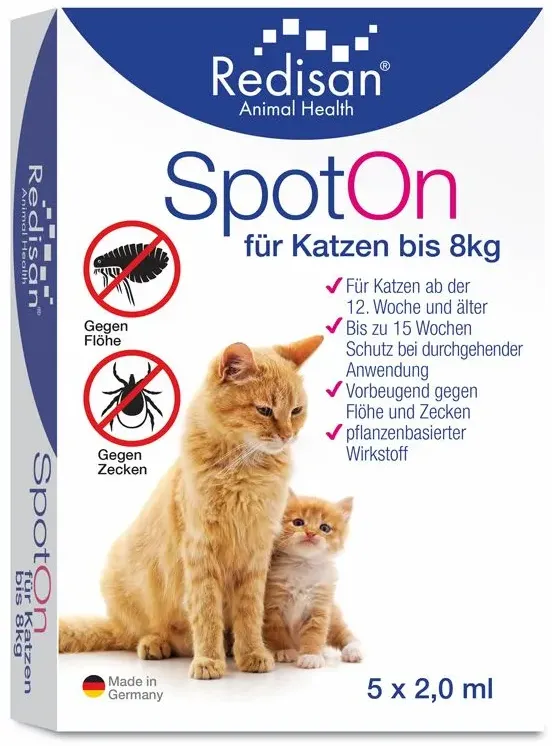 Redisan® Katzen Spot on - Pflanzenbasiertes Zeckenmittel Ohne Chemie Effektiver Schutz vor Zecken Flöhen & Insekten Zeckenschutz Katze ohne Nebenwirkung Bis zu 15 Wochen Ampullen 5x2 ml