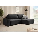 beautysofa Ecksofa TORRE - Recht seite Eckcouch L-Form mit Schlaffunktion & Bettkasten - Schwarz (Velo637) - Schwarz