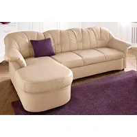 Ecksofa DOMO COLLECTION "Flores Schlafsofa, B/T/H: 233/142/86 cm, L-Form" Sofas Gr. B/H/T: 231cm x 84cm x 142cm, NaturLEDER, Recamiere links, mit Bettfunktion-ohne Federkern, beige (creme) wahlweise mit Bettfunktion, Federkern, auch in Leder