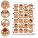 Logbuch-Verlag 24 Weihnachtssticker Joyeux Noël/Joyeuses Fêtes - Weihnachtsgrüße französisch Ø 4 cm rot braun weiß