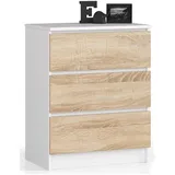 akord furniture factory Akord Kommode Weiß, 60 cm, 3 Schubladen Front Sonoma-Eiche B60 x H77 x T40 cm