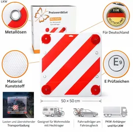 Preiswert & Gut Warnschild Rot Weiß Warntafel Fahrradträger 50x50 cm E Prüfzeichen Anhänger LKW