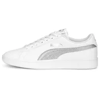Puma Smash V2 Metallics JR Sneaker, White-Glacial Gray Silver,
