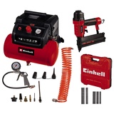 Einhell Kompressor TC-AC 190/6/8 OF Set (8 bar, 6 Liter Drucklufttank, öl-/servicefreier Motor, Druckminderer, inkl. Ausblaspistole, 5m Schlauch + 8 Adapter, inkl. Druckluft-Tacker TC-PN 50)