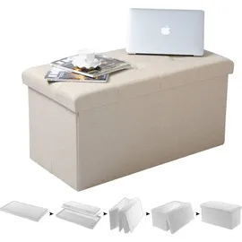 Woltu Sitzhocker mit Stauraum Leinen 76 x 38 x 38 cm Cremeweiß/Beige