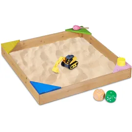 Relaxdays Sandkasten, 4 Bunte Ecksitze, Sandkasten-bausatz, Tannenholz, Sandkiste, Natur, 12 x 90 x 90 cm, Outdoor Spielzeug, Sandkästen