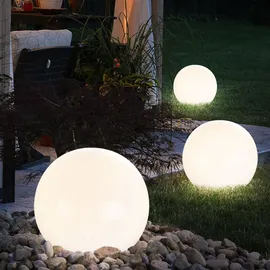 Expo Börse Solarlampe Solarleuchte Kugelleuchte Gartenlampe Kugellampe Wegeleuchte, Erdspieß IP44 Wetterfest Akku, weiß silber, 4x LED warmweiß
