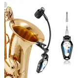KIMAFUN 2.4G Kabelloses Saxophon Mikrofon, Drahtloses Ansteckbares Instrumentenmikrofon, Drahtloses Empfänger- und Sendersystem für Saxophon, Waldhorn, Trompete, Posaune, G120