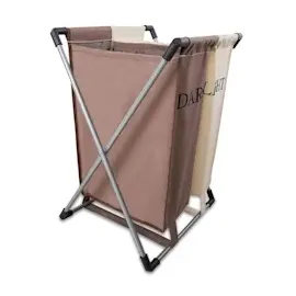 Intirilife Wäschekorb in CREME BRAUN - 45 x 55 x 35.5 cm - Wäschebehälter mit 2 Fächern und Aufschrift aus waschbarem Stoff