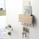 Japanischer Schlüsselhalter Aus Holz Zur Wandmontage Mit 5 Haken, Selbstklebend, Multifunktional – Naturholzfarbe