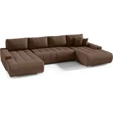 FEDVE Ecksofa mit Schlaffunktion DHAKA U Form Couch Sofagarnitur - Braun