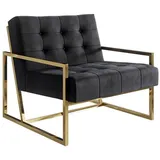 s-style möbel Loungesessel mit Goldenen Metall Füßen aus Schwarz, Samtstoff, B/T/H: 84 cm/89 cm/81 cm, - Schwarz