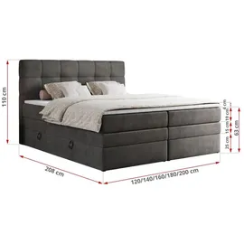 MKS Meble Boxspringbett, Dunkelgrau, Textil, 2-Sitzer, H4, Rechteckig, 140x200 cm Schlafzimmer, Betten, Boxspringbetten