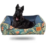 GoldenDog Hundebett Hundekorb Waschbarer Hundekorb Flauschige Hundematratze mit erhöhten Rändern Weiches Hundesofa, Katzen Samt „Square Kinia“ (Vögel, XL)